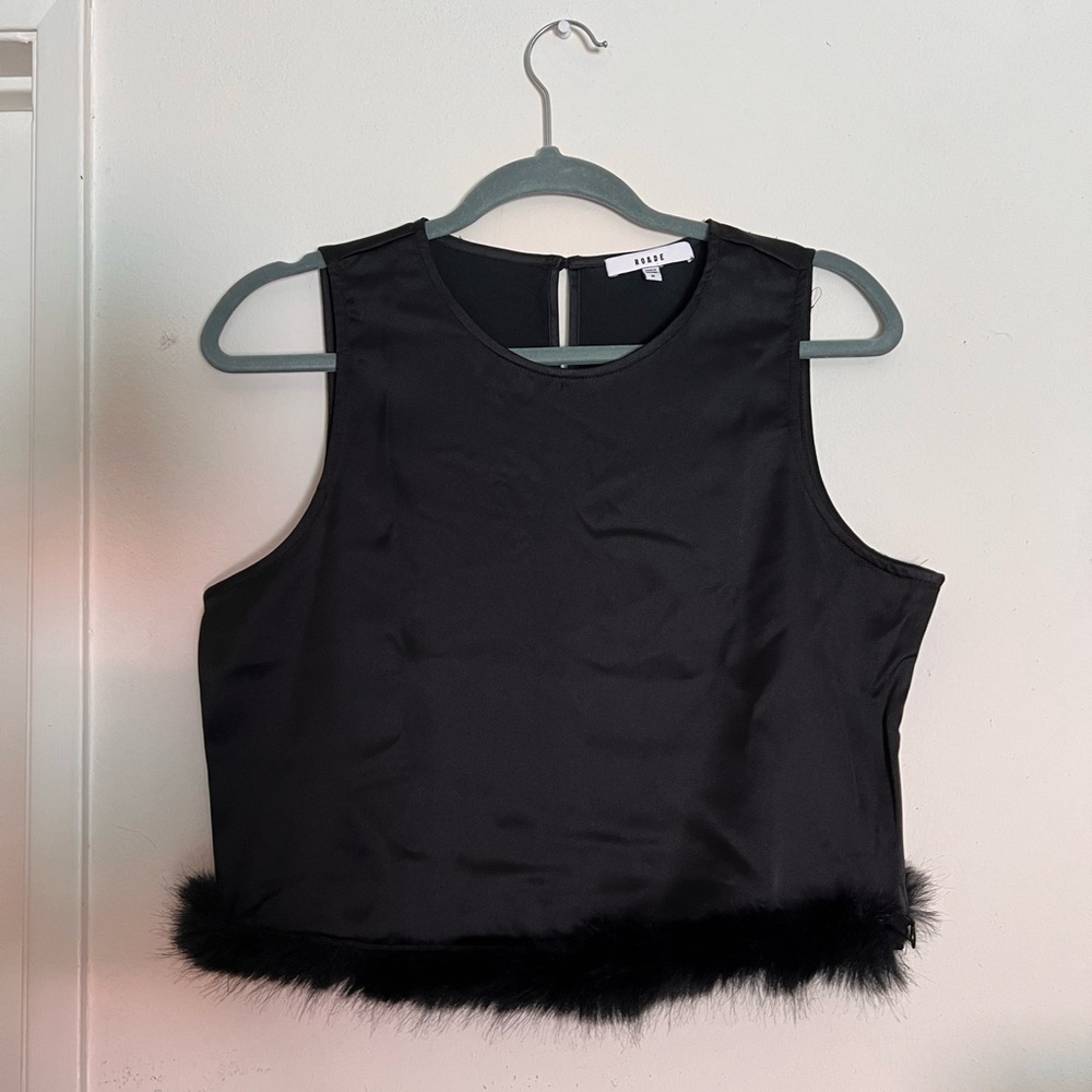 Ro & De Black Sleeveless Top with Faux Fur Trim